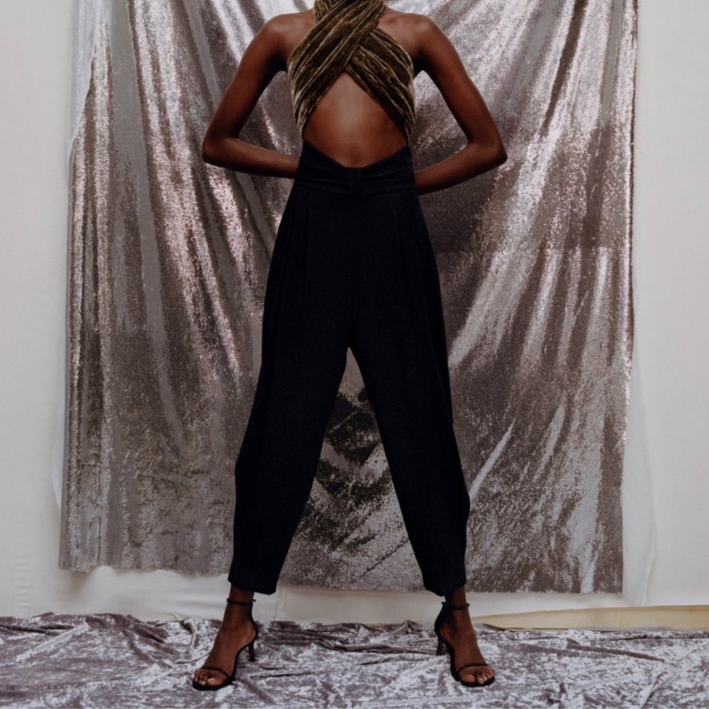 🆕 ZARA Limited Edition Draped Bow Waist Harem Pants in Black SZ M